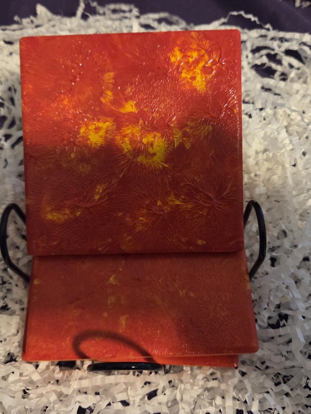 Set Of 4 Heat Resistant Hand Painted Ceramic Coasters. Decorative Holder Include
